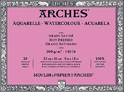 ARCHES AQUARELLE WATERCOLOUR BLOCK  300gsm/140lb -23 x 31cm - Hot Pressed