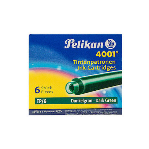 Pelikan 4001 Fountain Pen Ink Cartridges - Pack of 6 - Dark Green