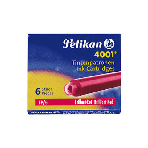 Pelikan 4001 Fountain Pen Ink Cartridges - Pack of 6 - Red