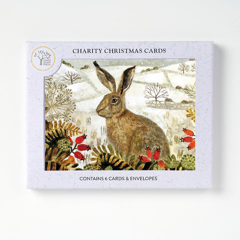 Canns Down Pack of 6 Charity Christmas Cards by Vanessa Bowman - Hare and Snow