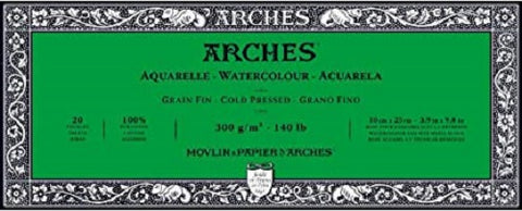 ARCHES AQUARELLE WATERCOLOUR BLOCK  300gsm/140lb -10 x 25cm - Cold Pressed