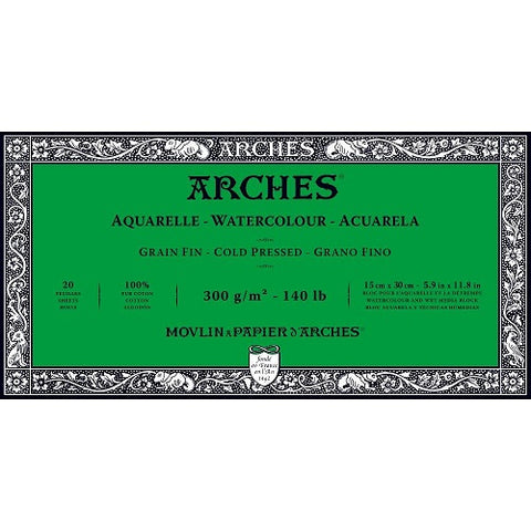 ARCHES AQUARELLE WATERCOLOUR BLOCK  300gsm/140lb -15 x 30cm - Cold Pressed