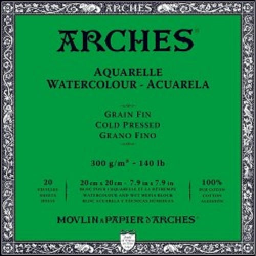 ARCHES AQUARELLE WATERCOLOUR BLOCK  300gsm/140lb -20 x 20cm - Cold Pressed