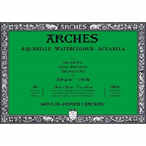 ARCHES AQUARELLE WATERCOLOUR BLOCK  300gsm/140lb -18 x 26cm - Cold Pressed