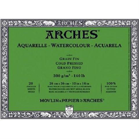 ARCHES AQUARELLE WATERCOLOUR BLOCK  300gsm/140lb -26 x 36cm - Cold Pressed