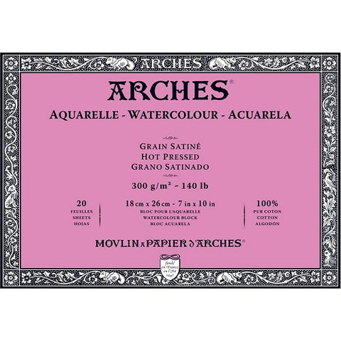 ARCHES AQUARELLE WATERCOLOUR BLOCK  300gsm/140lb -18 x 26cm - Hot Pressed