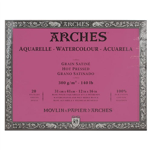 ARCHES AQUARELLE WATERCOLOUR BLOCK  300gsm/140lb -31 x 41cm - Hot Pressed
