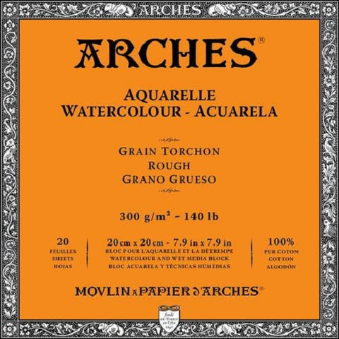 ARCHES AQUARELLE WATERCOLOUR BLOCK  300gsm/140lb -20 x 20cm - Rough