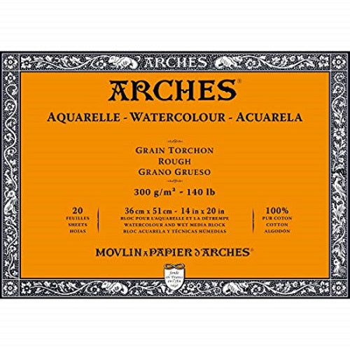 ARCHES AQUARELLE WATERCOLOUR BLOCK  300gsm/140lb -36 x 51cm - Rough