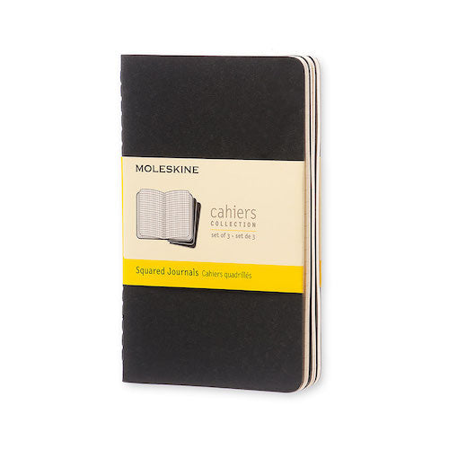 MOLESKINE THREE CAHIER NOTEBOOKS - BLACK SOFT COVER - SQUARED PAPER - Ex Large