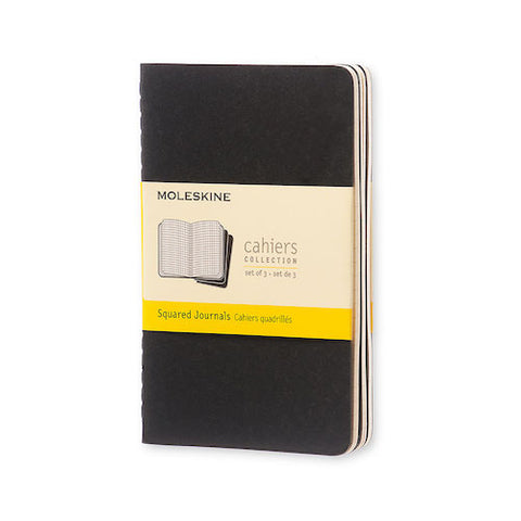 MOLESKINE THREE CAHIER NOTEBOOKS - BLACK SOFT COVER - SQUARED PAPER - Pocket