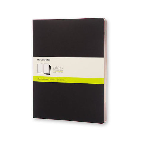 MOLESKINE THREE CAHIER NOTEBOOKS - BLACK SOFT COVER - PLAIN PAPER - Ex Large