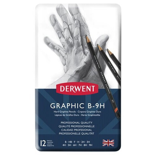 DERWENT GRAPHIC PENCILS  - Tin of 12 Pencils - HARD (B-9H)