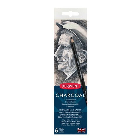 DERWENT CHARCOAL PENCILS - Tin of 6 Pencils + Sharpener