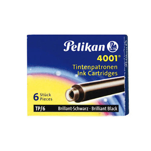 Pelikan 4001 Fountain Pen Ink Cartridges - Pack of 6 - Brilliant Black