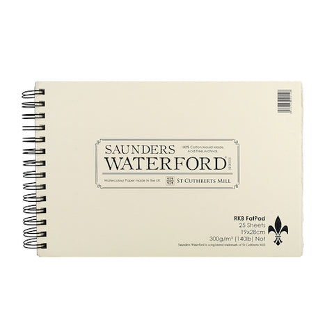 SAUNDERS Watercolour Fat Pad - 100% Cotton Paper -25 Sheets/300gsm/Not - 7.5 x 11"