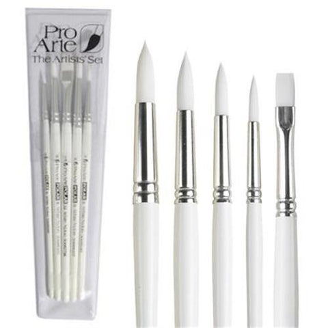 PRO ARTE Polar White Nylon Craft Painting Brush Set - Five Brushes -W10