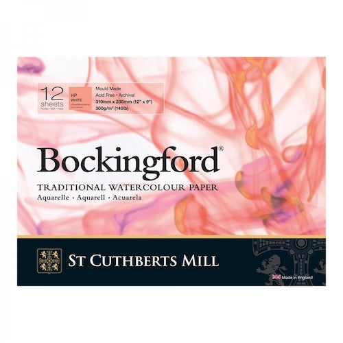 BOCKINGFORD Watercolour Pad 140lb - Hot Press Surface - 12 Sheets - 12 x 9 inches