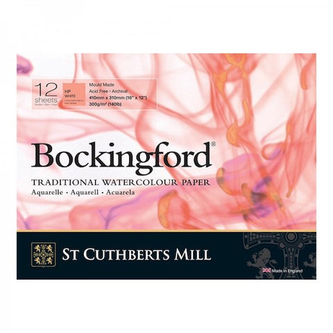 BOCKINGFORD Watercolour Pad 140lb - Hot Press Surface - 12 Sheets - 16 x 12 inches