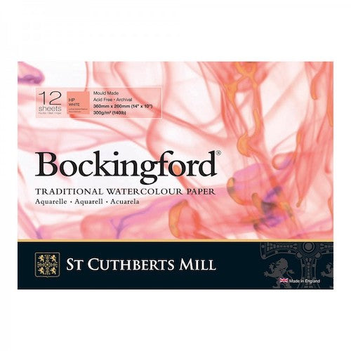 BOCKINGFORD Watercolour Pad 140lb - Hot Press Surface - 12 Sheets - 14 x 10 inches