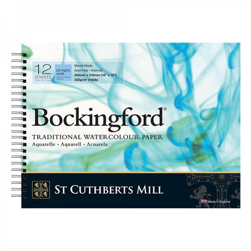 BOCKINGFORD Watercolour Spiral Pad 140lb - Not Surface - 12 Sheets - 16 x 12 inches