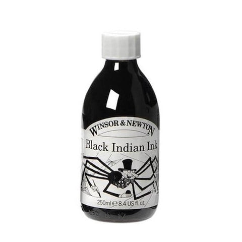 WINSOR & NEWTON Artists Drawing Ink 250ml Bottle - Black Indian Ink (Waterproof) Spider