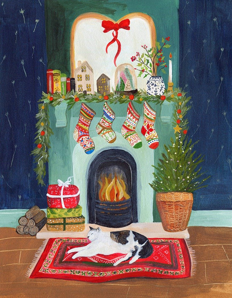 Charity Christmas Cards Pack of 5 by Rachel Grant - Fireplace Cat