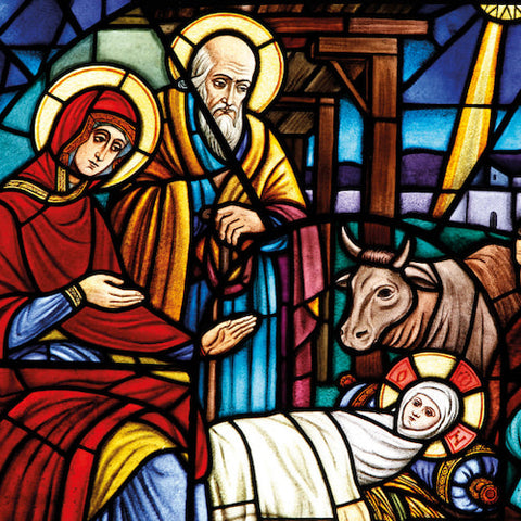 Christmas Cards - Pack of 8 Stained Glass - The Nativity
