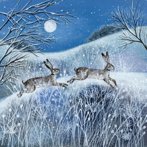 Christmas Cards - Pack of 5 by Lucy Grossmith - Moon, Snow and Hares