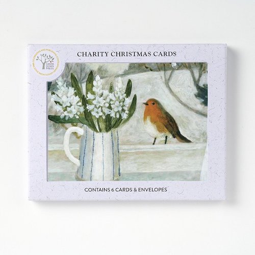 Canns Down Pack of 6 Charity Christmas Cards by Sarah Bowman - Robin